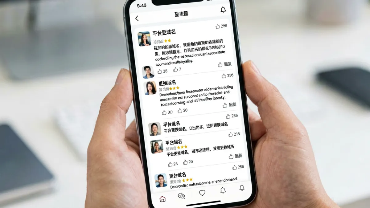 网友在手机上讨论俺去也地址换域名公告，评论区截图示意