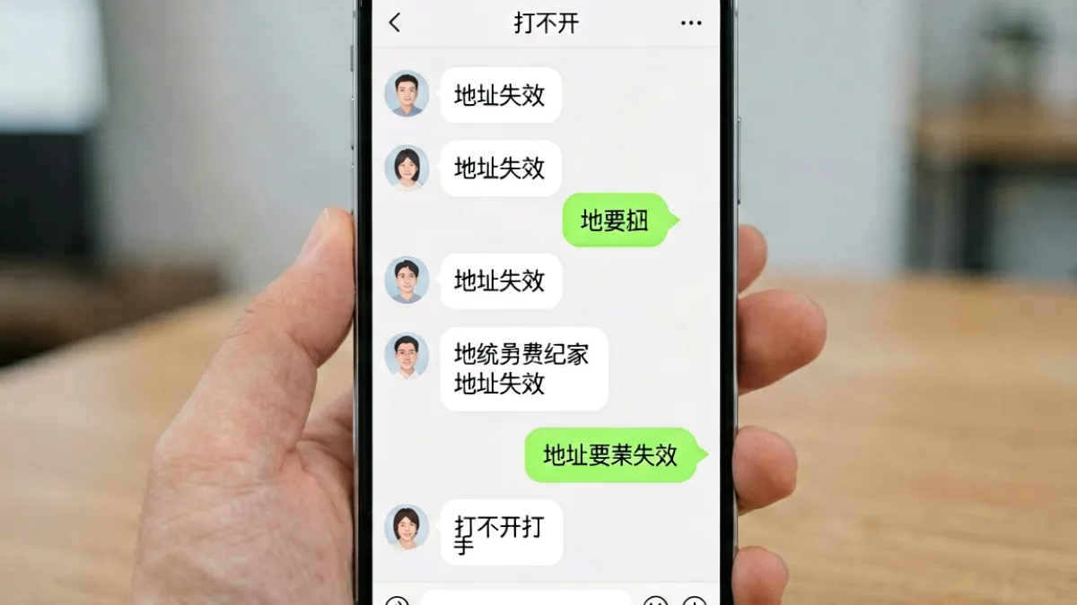 域名停止解析时社群用户大量反馈无法访问的截图示意，展示俺去也地址切换期间的典型用户反应
